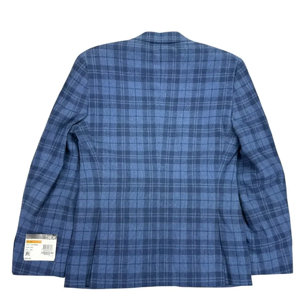 Bar III Mens Linen Blend Slim Fit Plaid Sport Coat Blue 36S
